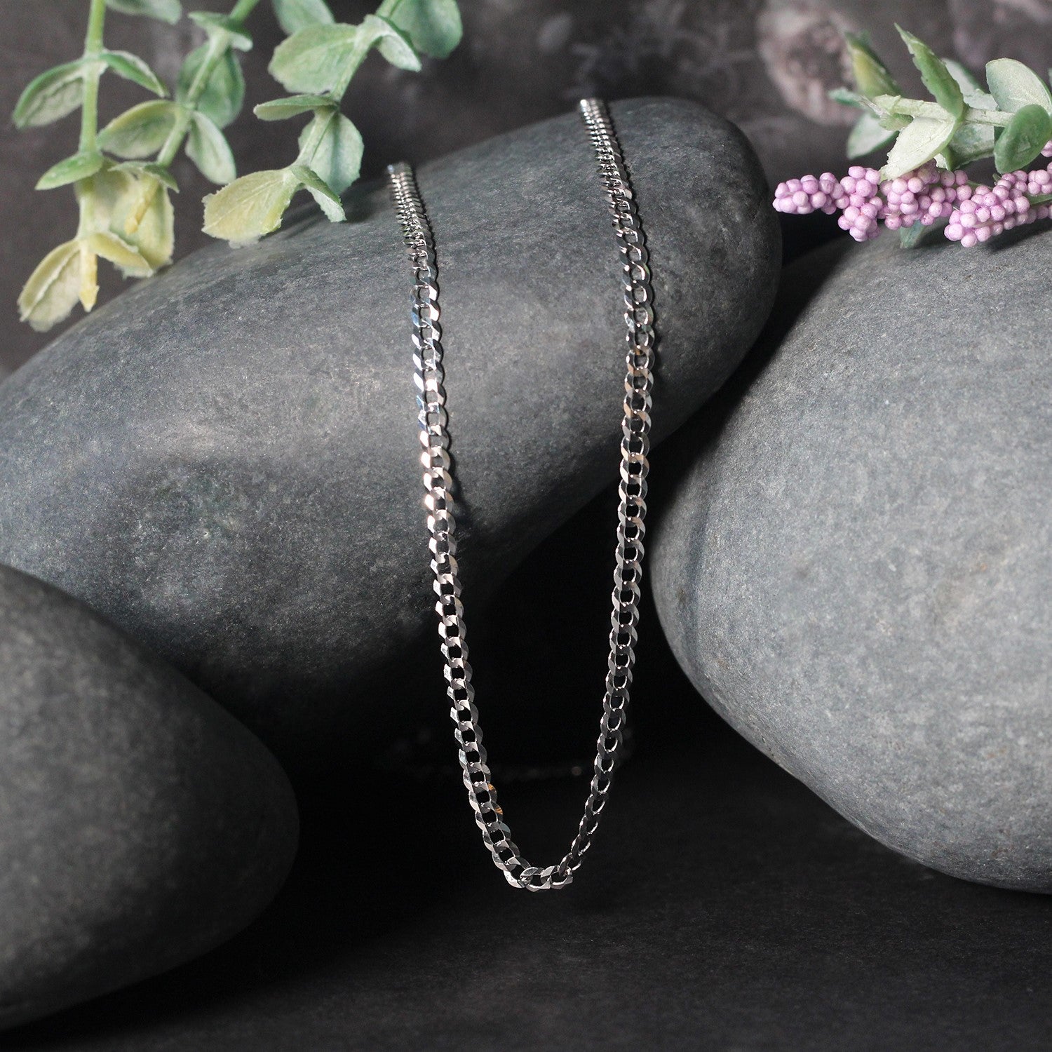 14k White Gold Solid Curb Chain (2.60 mm) 