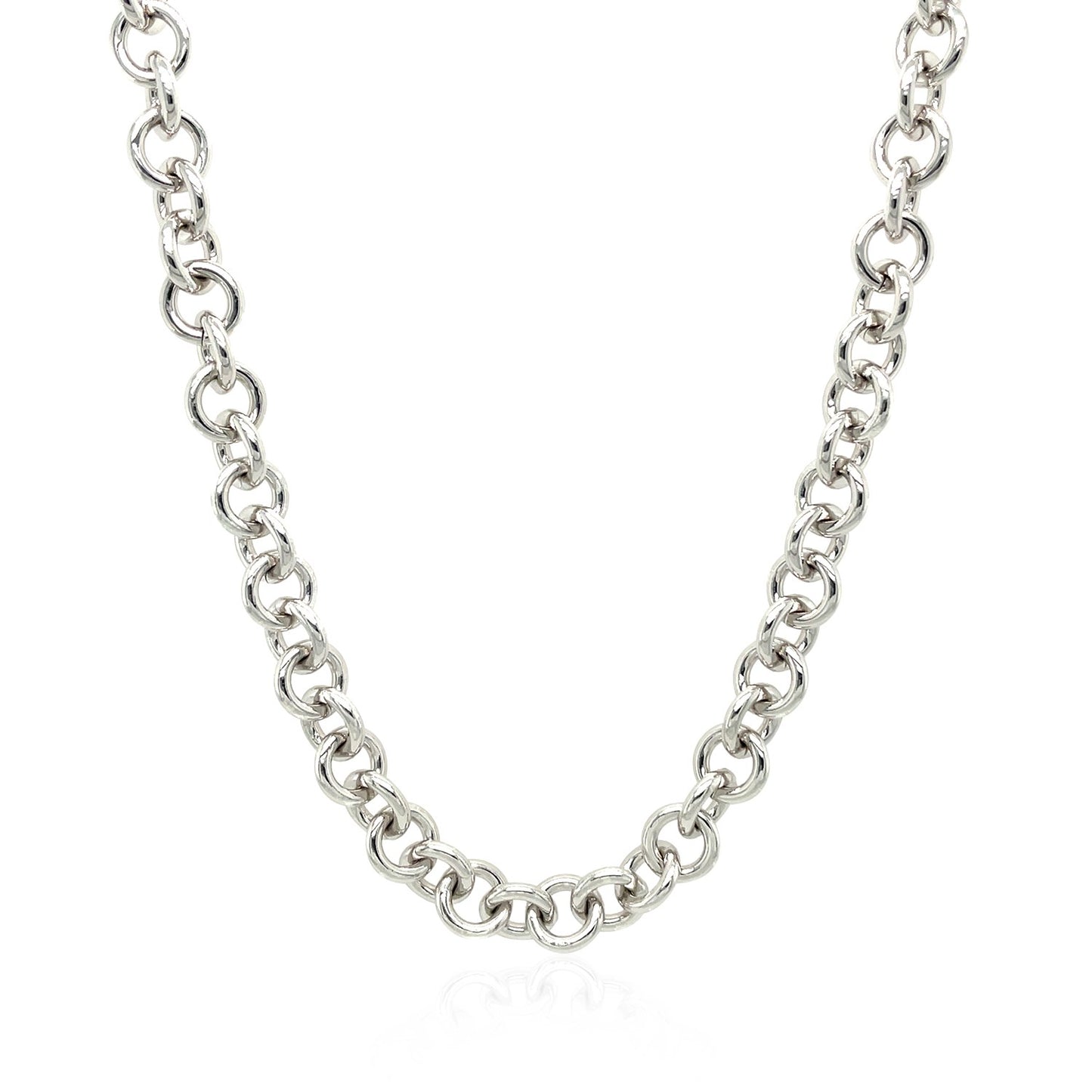 Sterling Silver Rhodium Plated Rolo Chain Necklace with a Heart Toggle Charm 