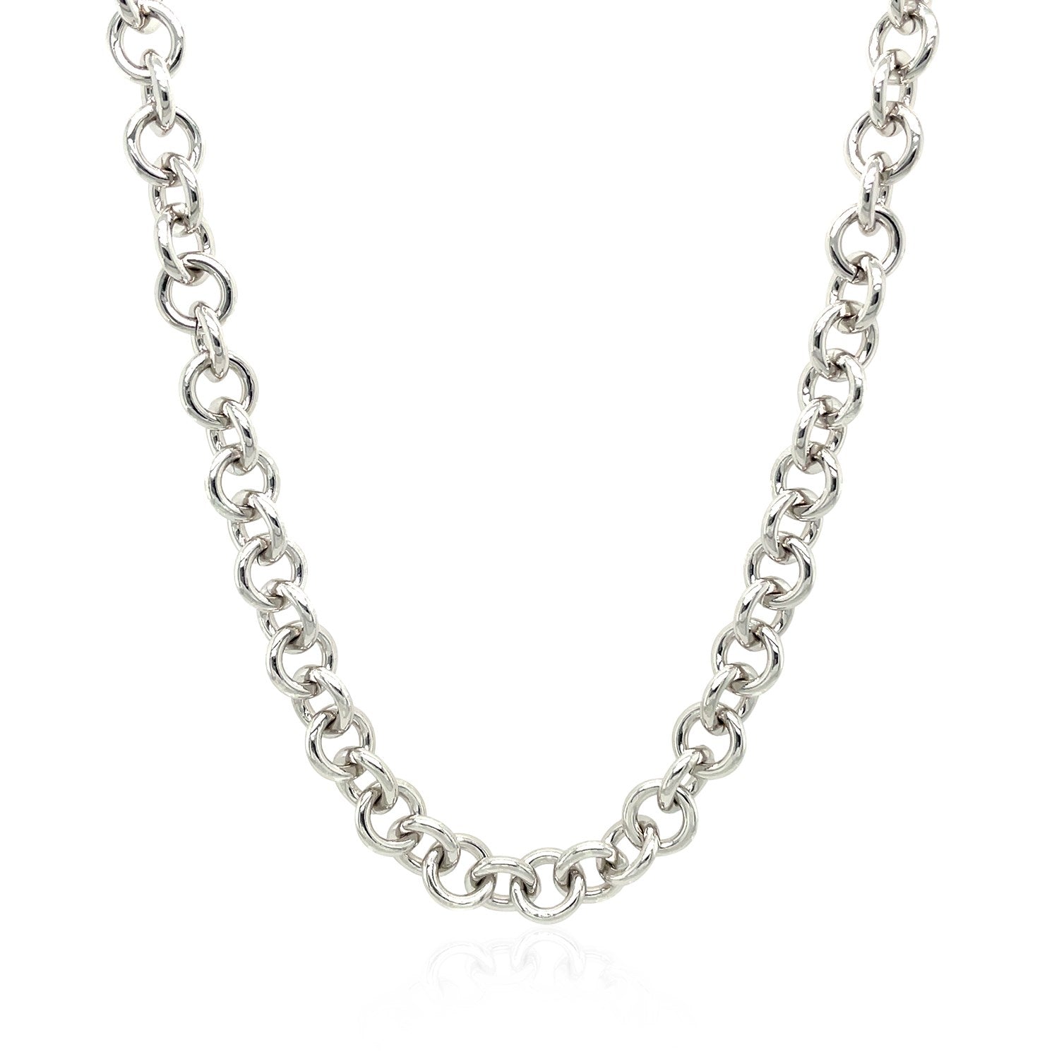 Sterling Silver Rhodium Plated Rolo Chain Necklace with a Heart Toggle Charm 