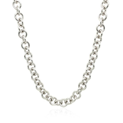 Sterling Silver Rhodium Plated Rolo Chain Necklace with a Heart Toggle Charm 
