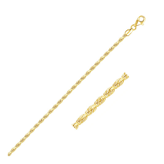 14k Yellow Gold Solid Diamond Cut Rope Bracelet (2.50 mm) 