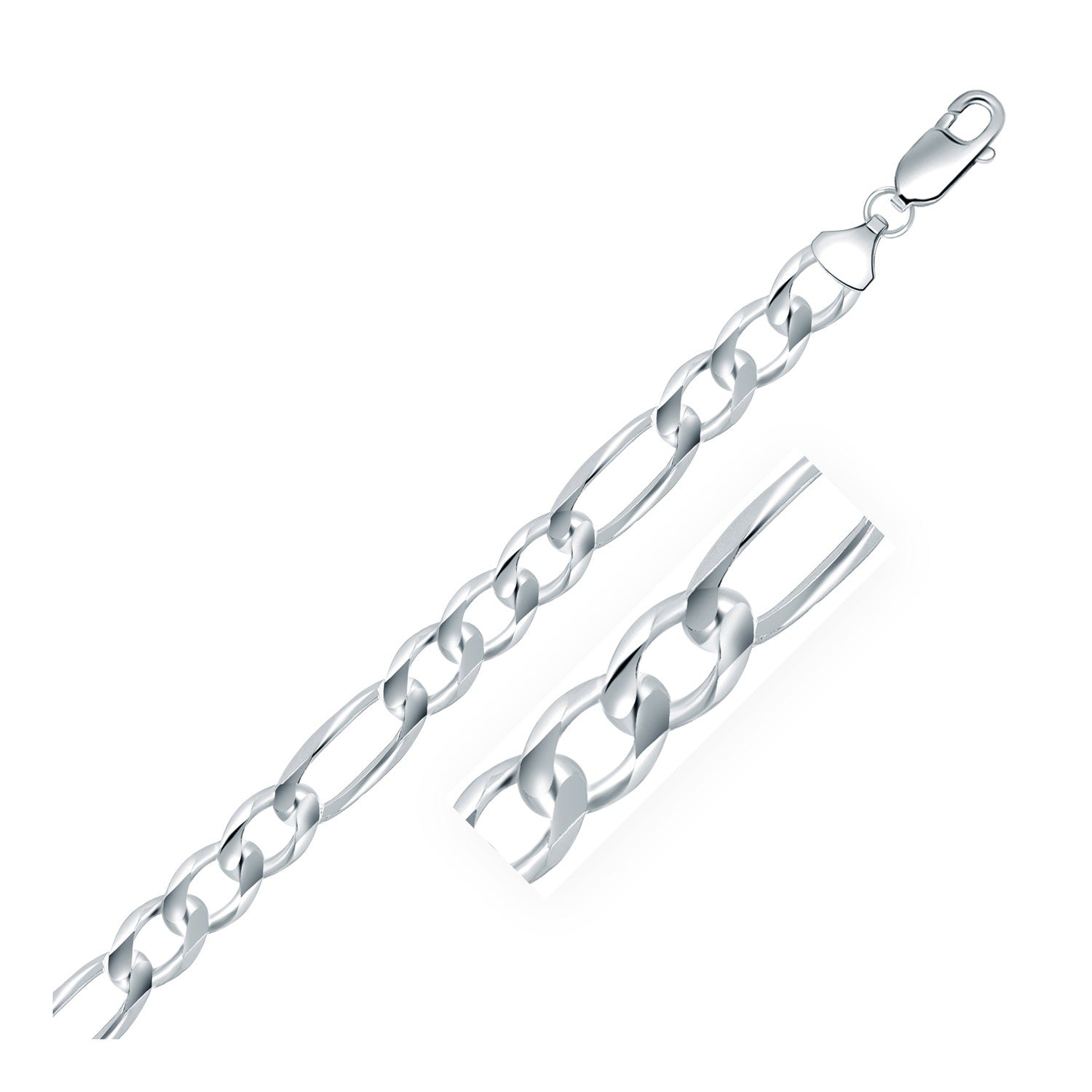 Rhodium Plated 8.8mm Sterling Silver Figaro Style Chain (8.80 mm) 