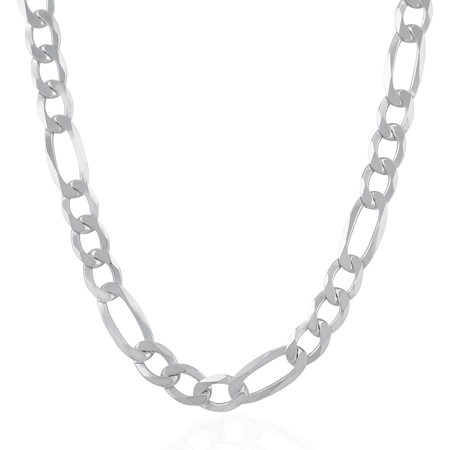 Rhodium Plated 8.8mm Sterling Silver Figaro Style Chain (8.80 mm) 