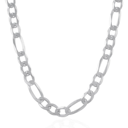 Rhodium Plated 8.8mm Sterling Silver Figaro Style Chain (8.80 mm) 
