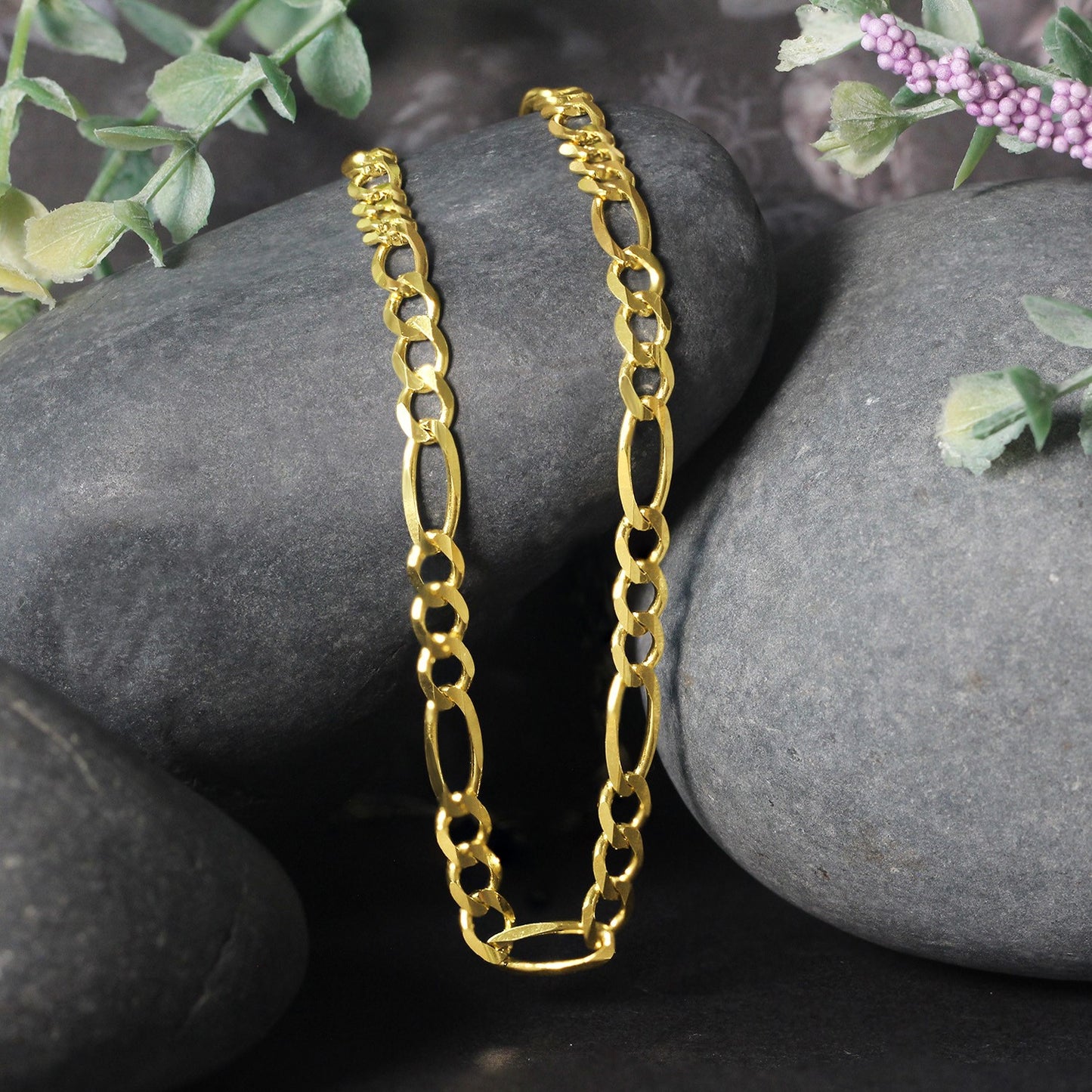 10K Yellow Gold Solid Figaro Chain (4.50 mm) 