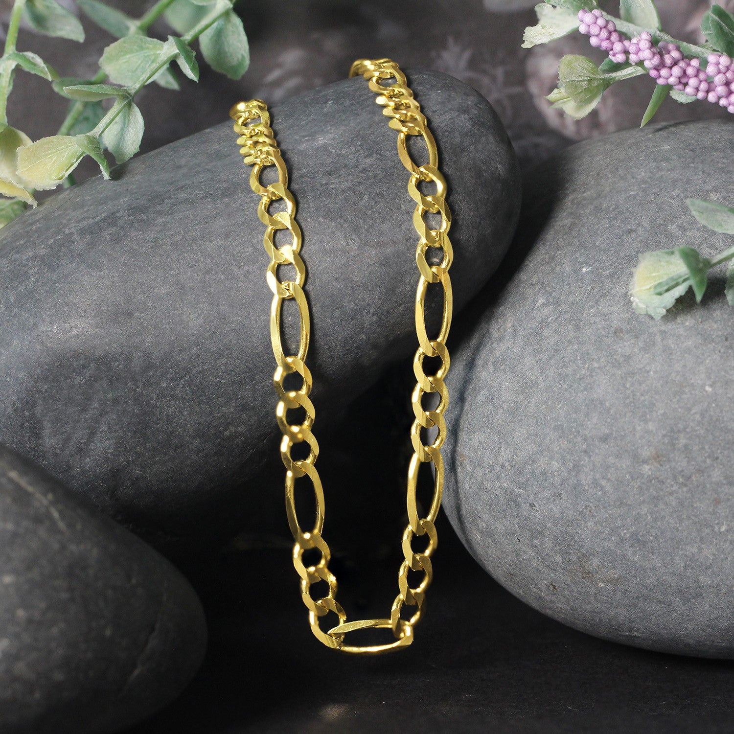 10K Yellow Gold Solid Figaro Chain (4.50 mm) 