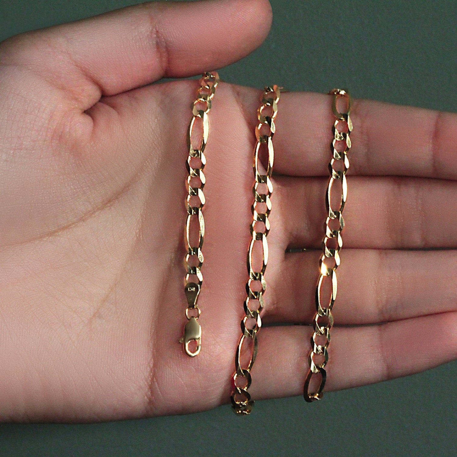 10K Yellow Gold Solid Figaro Chain (4.50 mm) 