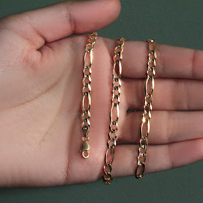 10K Yellow Gold Solid Figaro Chain (4.50 mm) 
