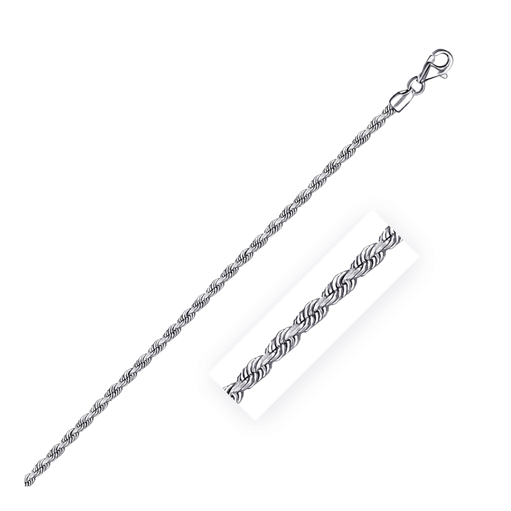 14k White Gold Solid Diamond Cut Rope Chain (2.50 mm) 