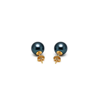14k Yellow Gold Cultured Black Pearl Stud Earrings (7mm) 
