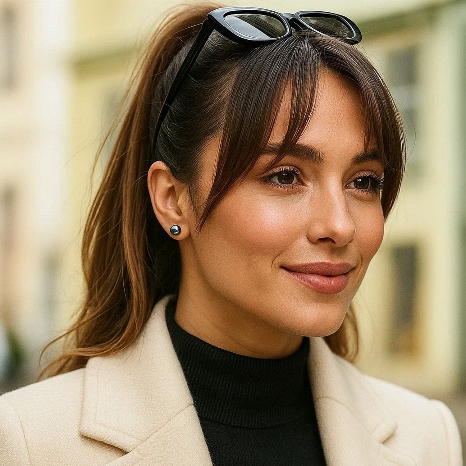 14k Yellow Gold Cultured Black Pearl Stud Earrings (7mm) 