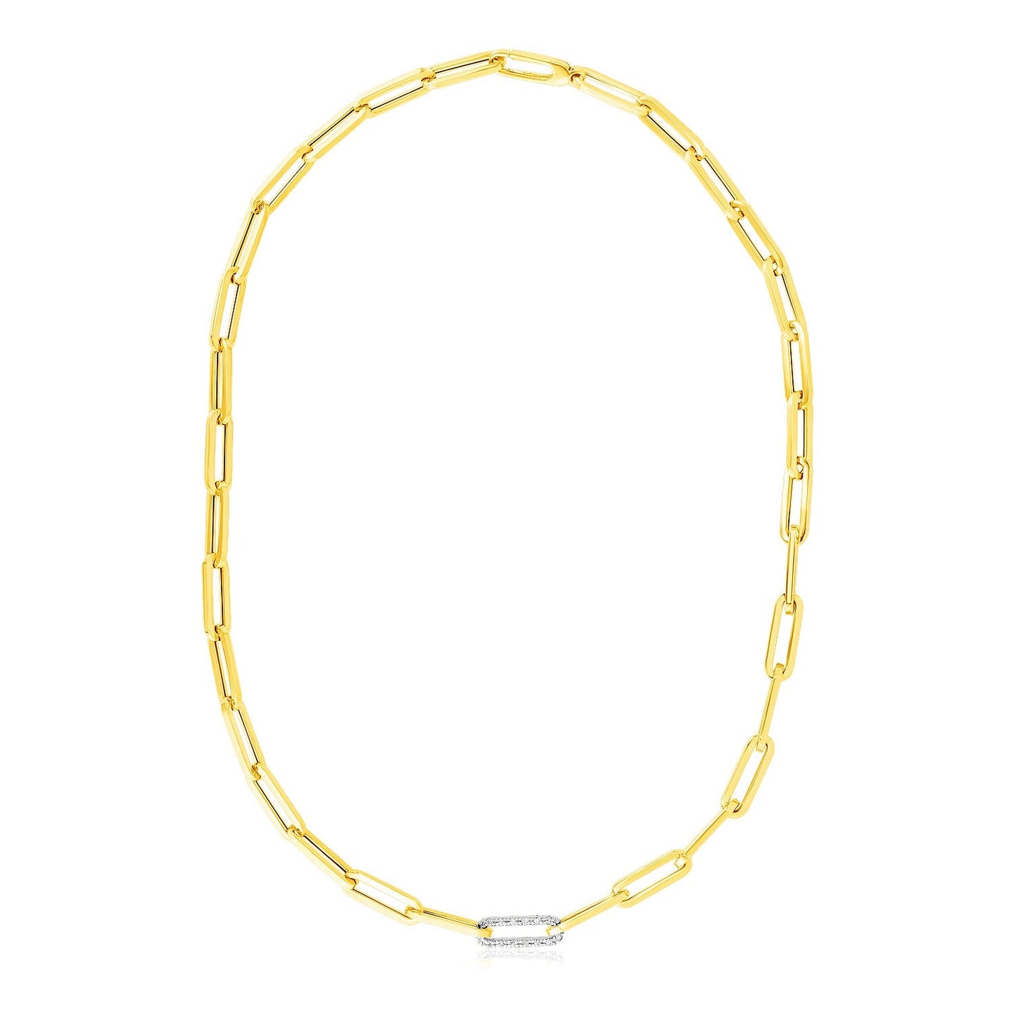 14k Yellow Gold Paperclip Chain Necklace with Diamond Link (6.00 mm) 