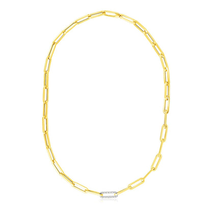 14k Yellow Gold Paperclip Chain Necklace with Diamond Link (6.00 mm) 