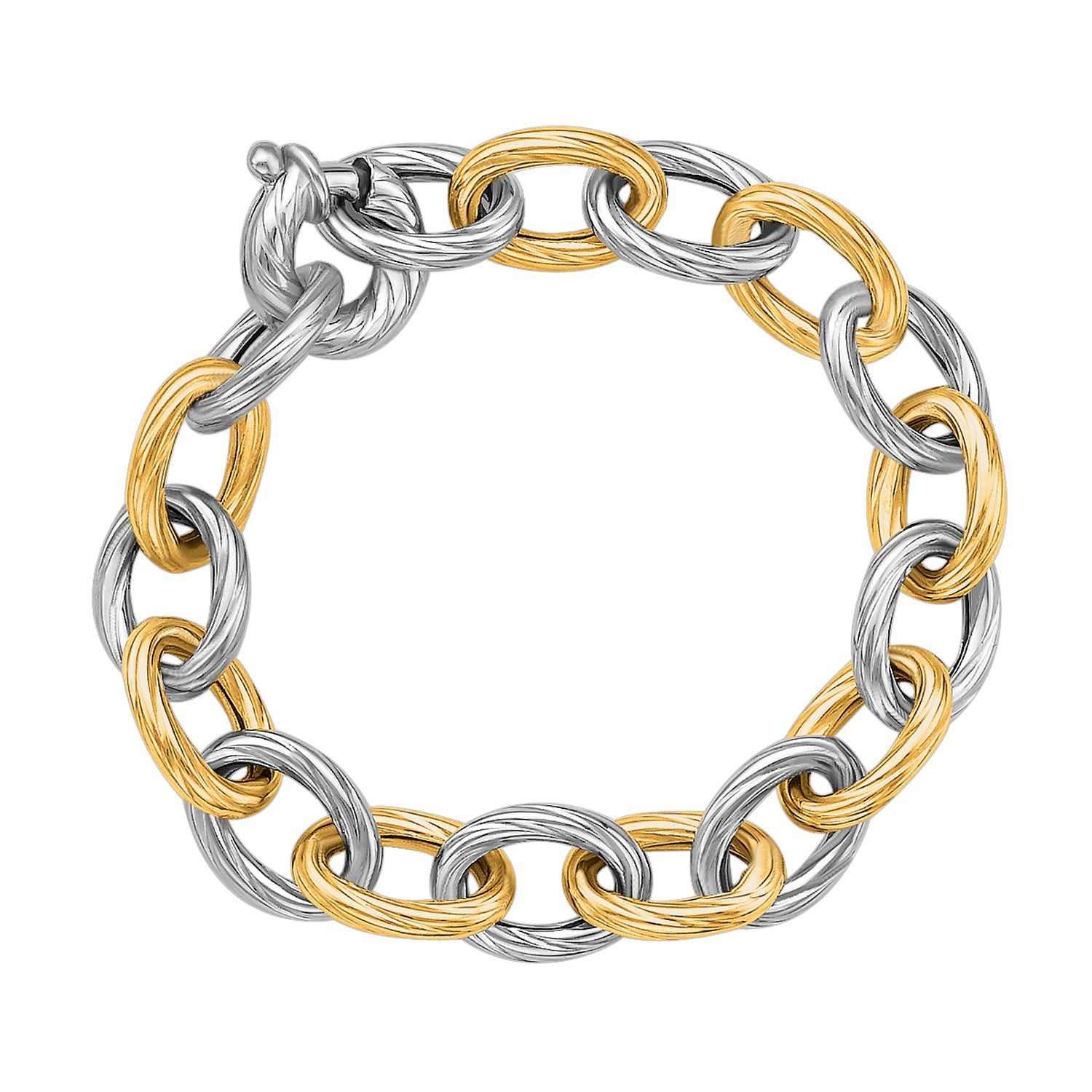 18k Yellow Gold and Sterling Silver Rhodium Plated Diamond Cut Chain Bracelet 