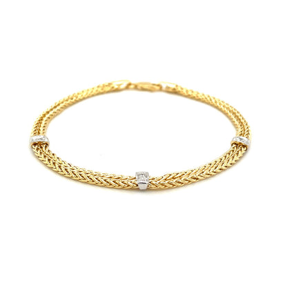 14k Two-Tone Gold Dual Wheat Chain Bracelet with Diamond Stations (.02 cttw) 