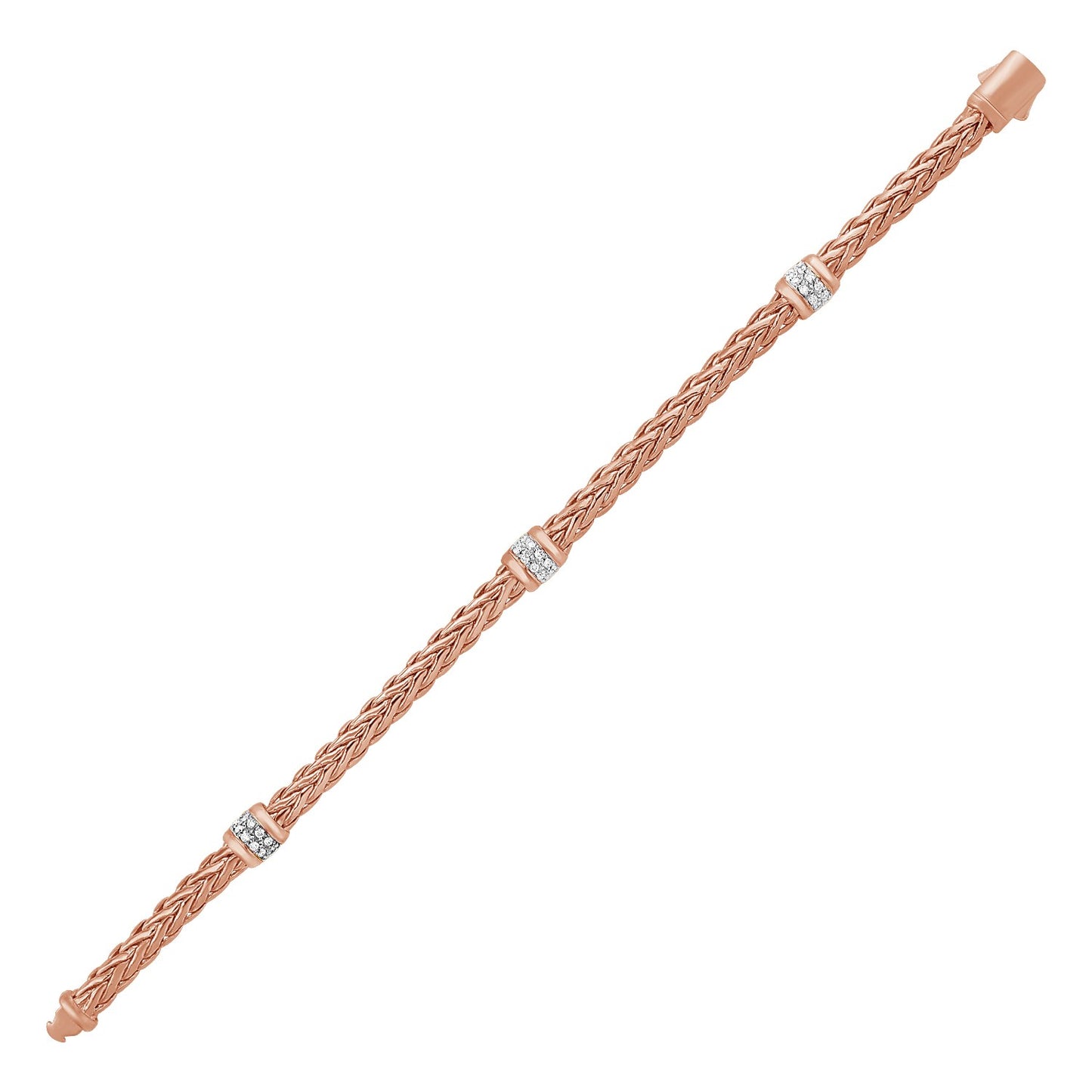 Polished Woven Rope Bracelet with Diamond Accents in 14k Rose Gold 