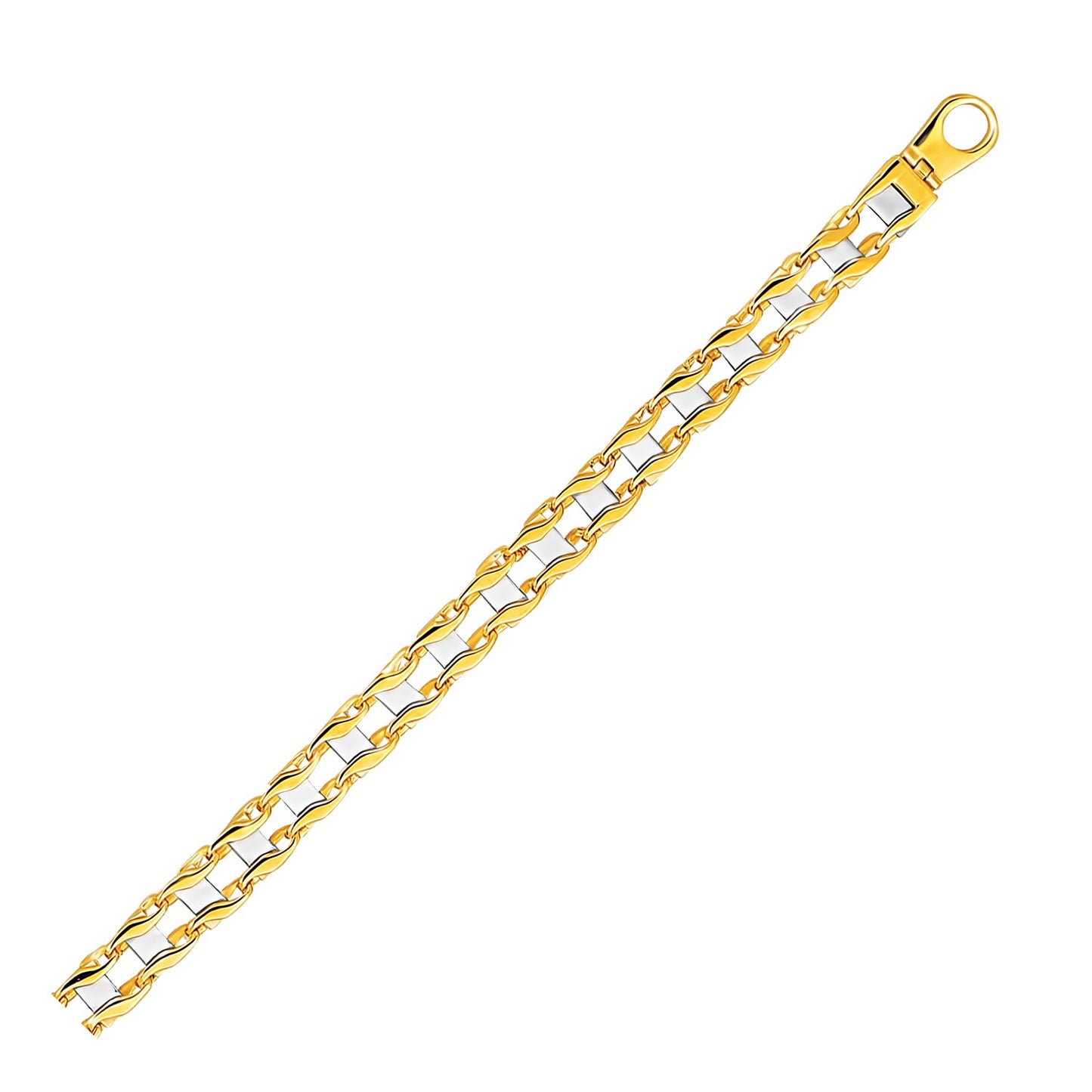 14k Two-Tone Gold Mens Bracelet with S Style Bar Links (7.85 mm) 