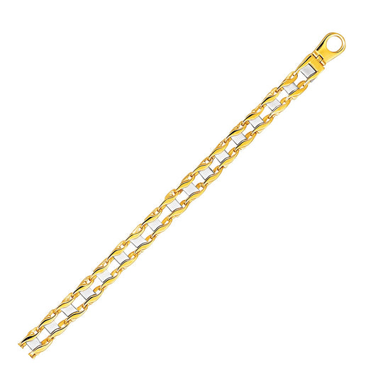 14k Two-Tone Gold Mens Bracelet with S Style Bar Links (7.85 mm) 