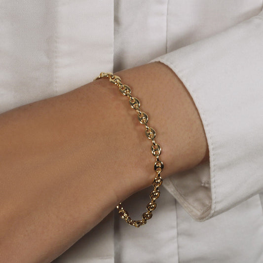 14k Yellow Gold Puffed Mariner Link Bracelet (4.70 mm) 
