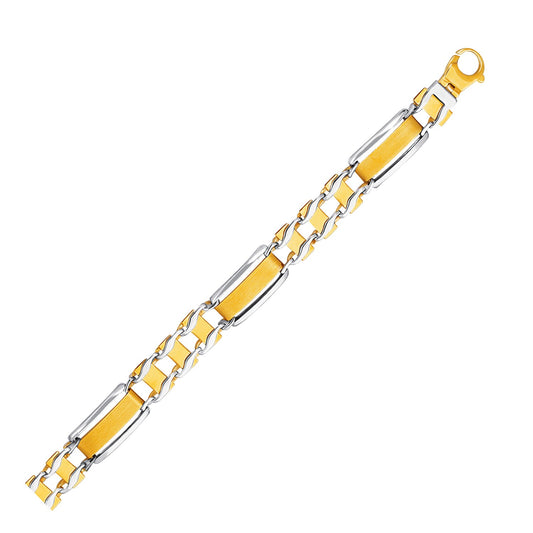 14k Two-Tone Gold Mens Bracelet with Fancy Rounded Bars (9.65 mm) 