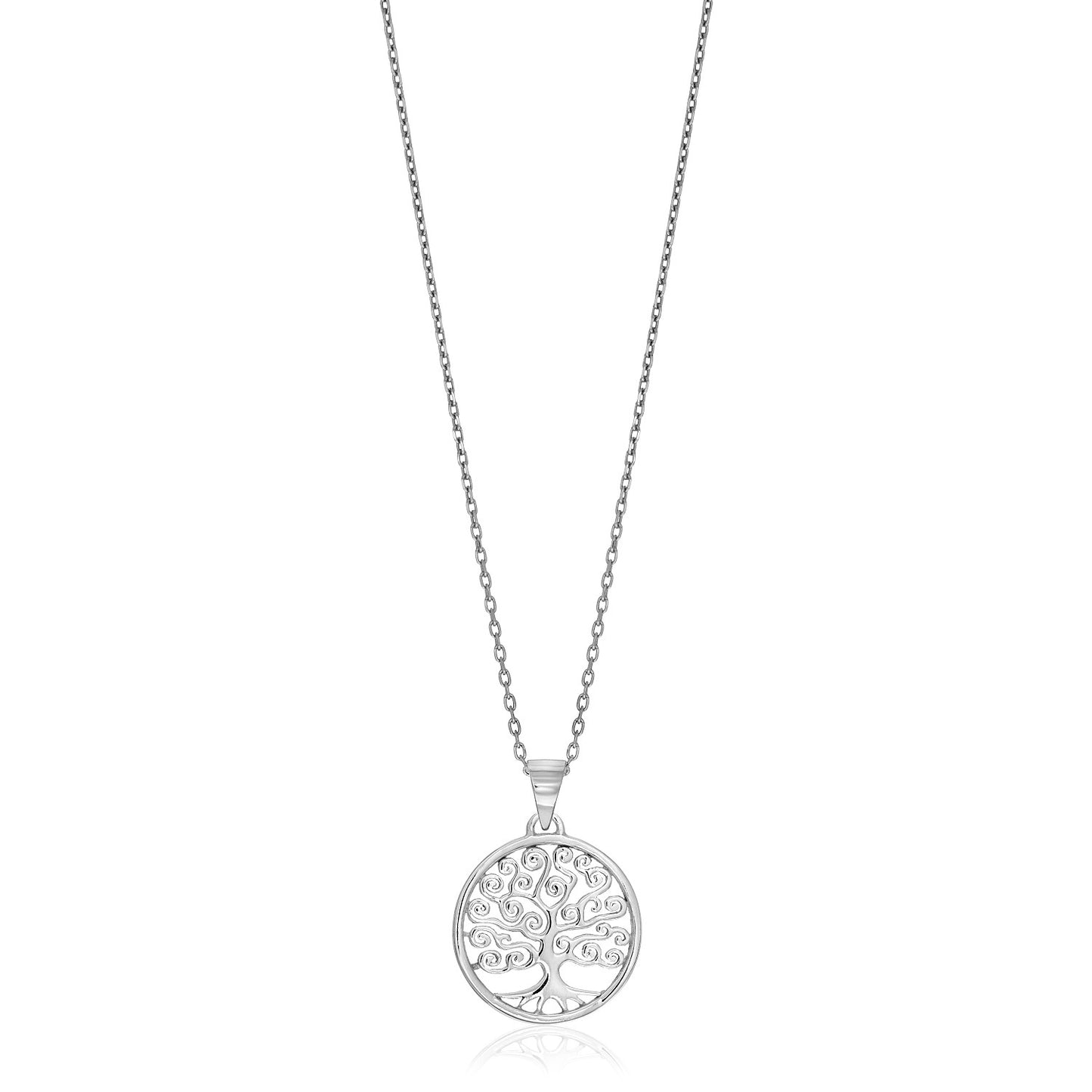 Sterling Silver Round Spiral Motif Tree of Life Necklace 