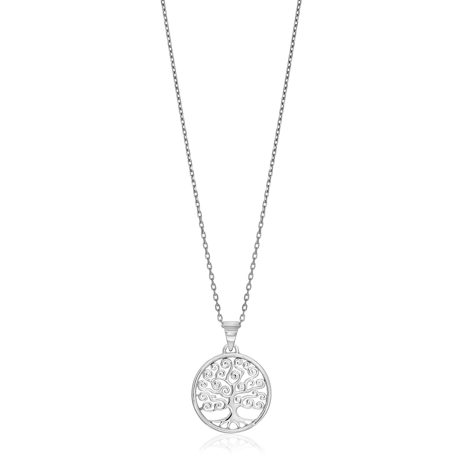 Sterling Silver Round Spiral Motif Tree of Life Necklace 