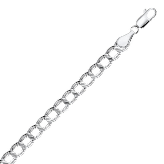 Sterling Silver Small Ridged Circular Chain Bracelet with Rhodium Plating (6.00 mm) 