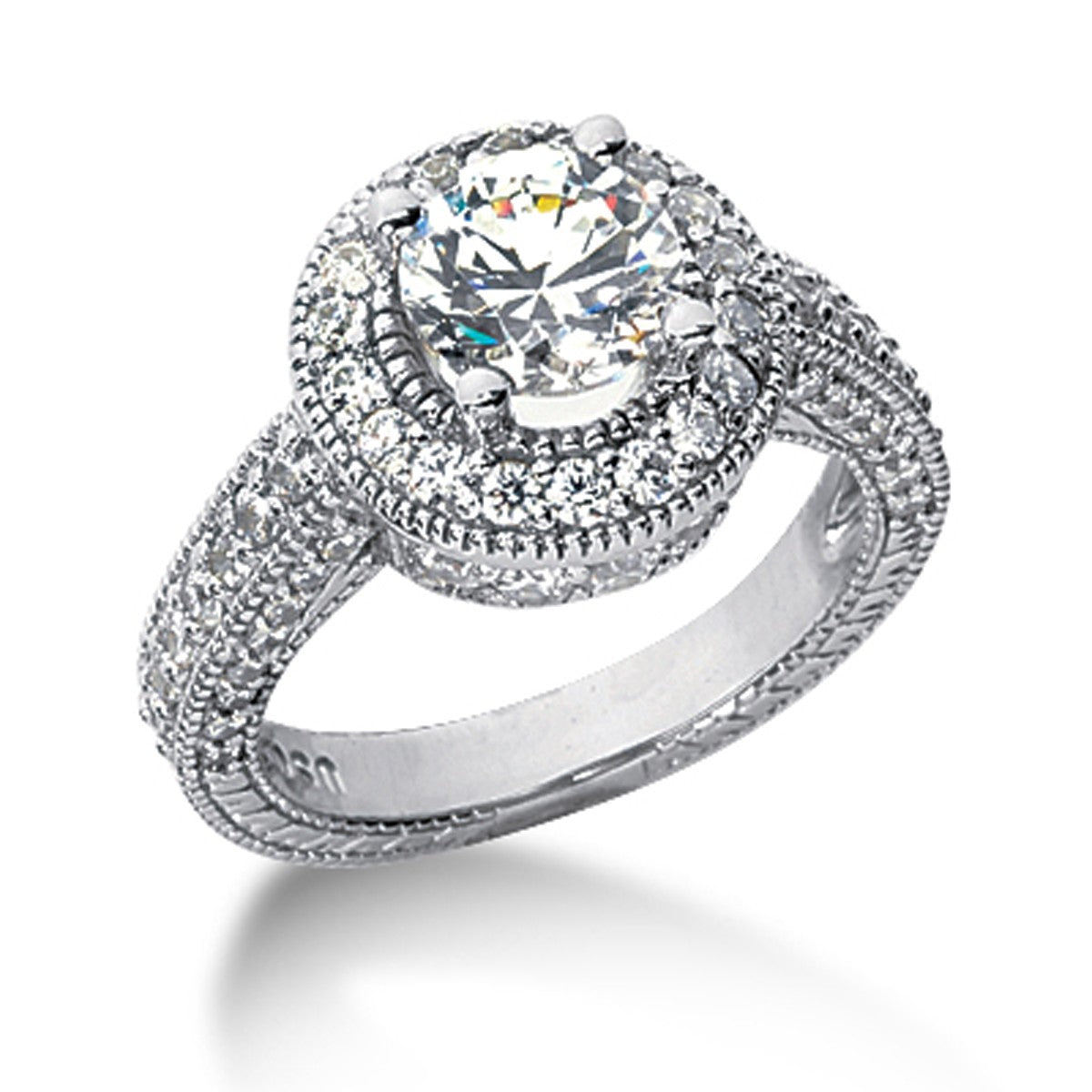 14k White gold Vintage Halo Diamond Semi-Mount 