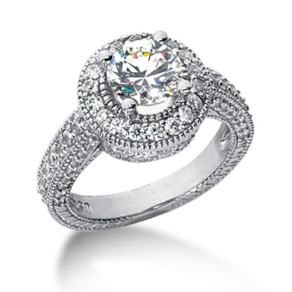 14k White gold Vintage Halo Diamond Semi-Mount 