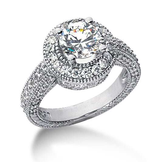 14k White gold Vintage Halo Diamond Semi-Mount 