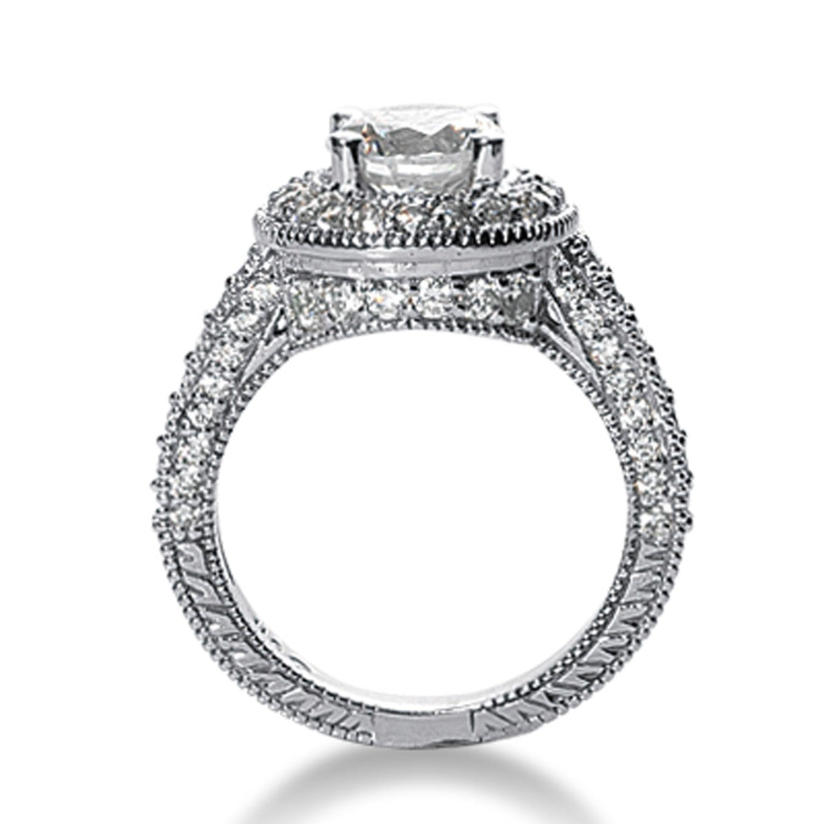 14k White gold Vintage Halo Diamond Semi-Mount 