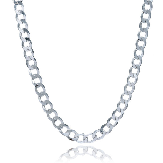 Rhodium Plated Sterling Silver Curb Style Chain (7.90 mm) 