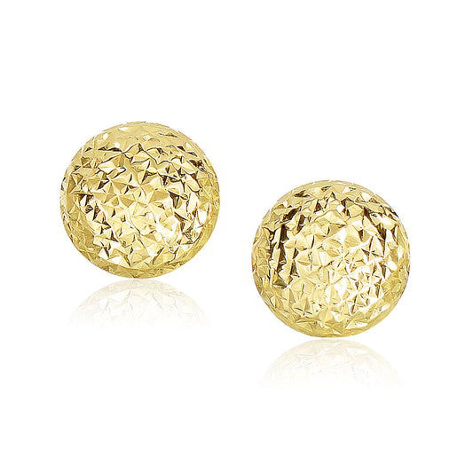 14k Yellow Gold Puff Round Earrings with Diamond Cuts(11mm) 