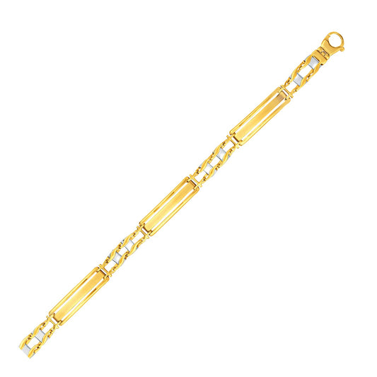 14k Two-Tone Gold Fancy Bar Style Mens Bracelet with Curved Connectors (9.65 mm) 