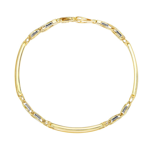 14k Two-Tone Gold Fancy Bar Style Mens Bracelet with Curved Connectors (9.65 mm) 