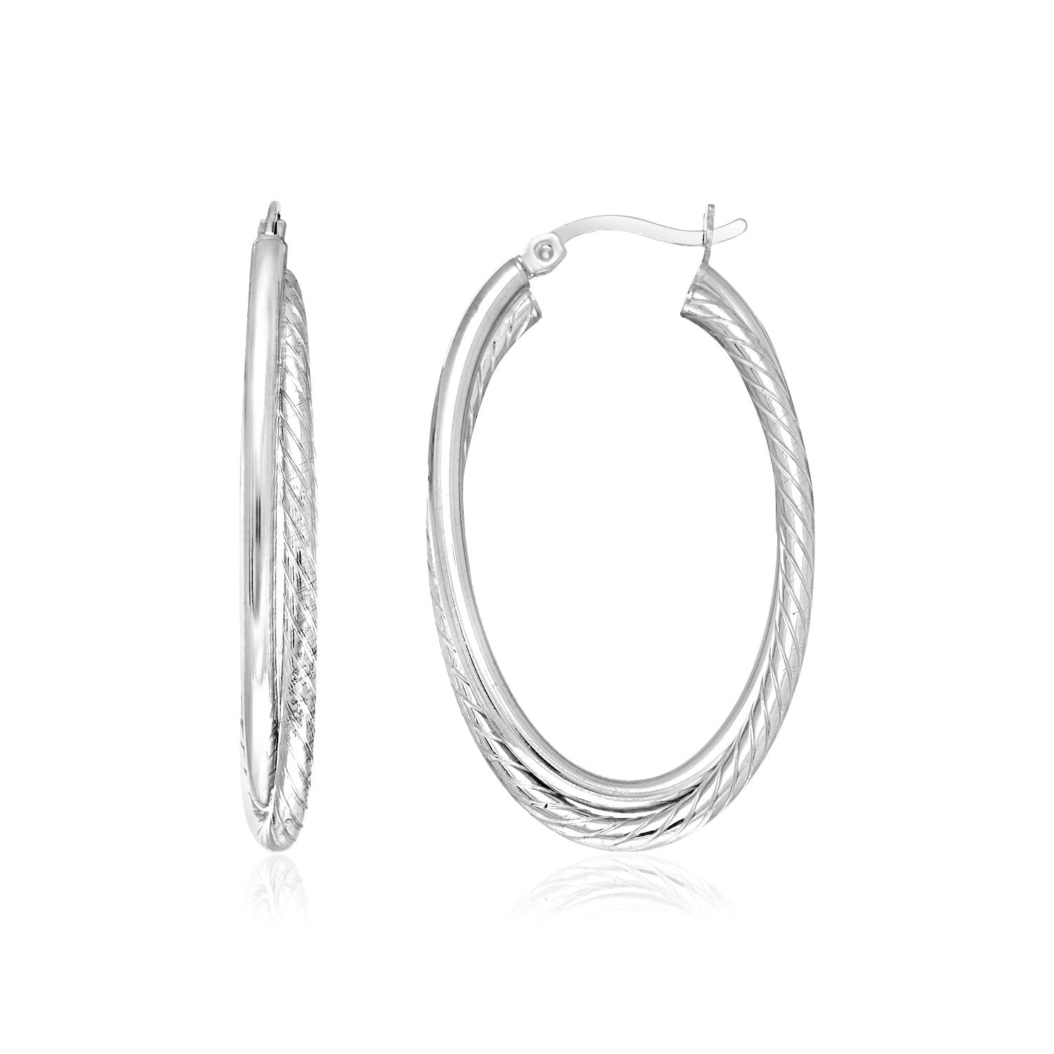 Sterling Silver Oval Twisted Tube Hoop Earrings 