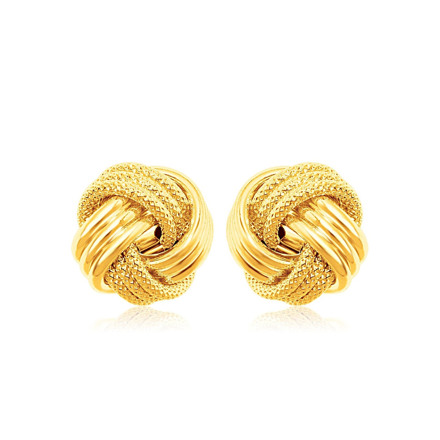 14k Yellow Gold Love Knot with Ridge Texture Earrings 