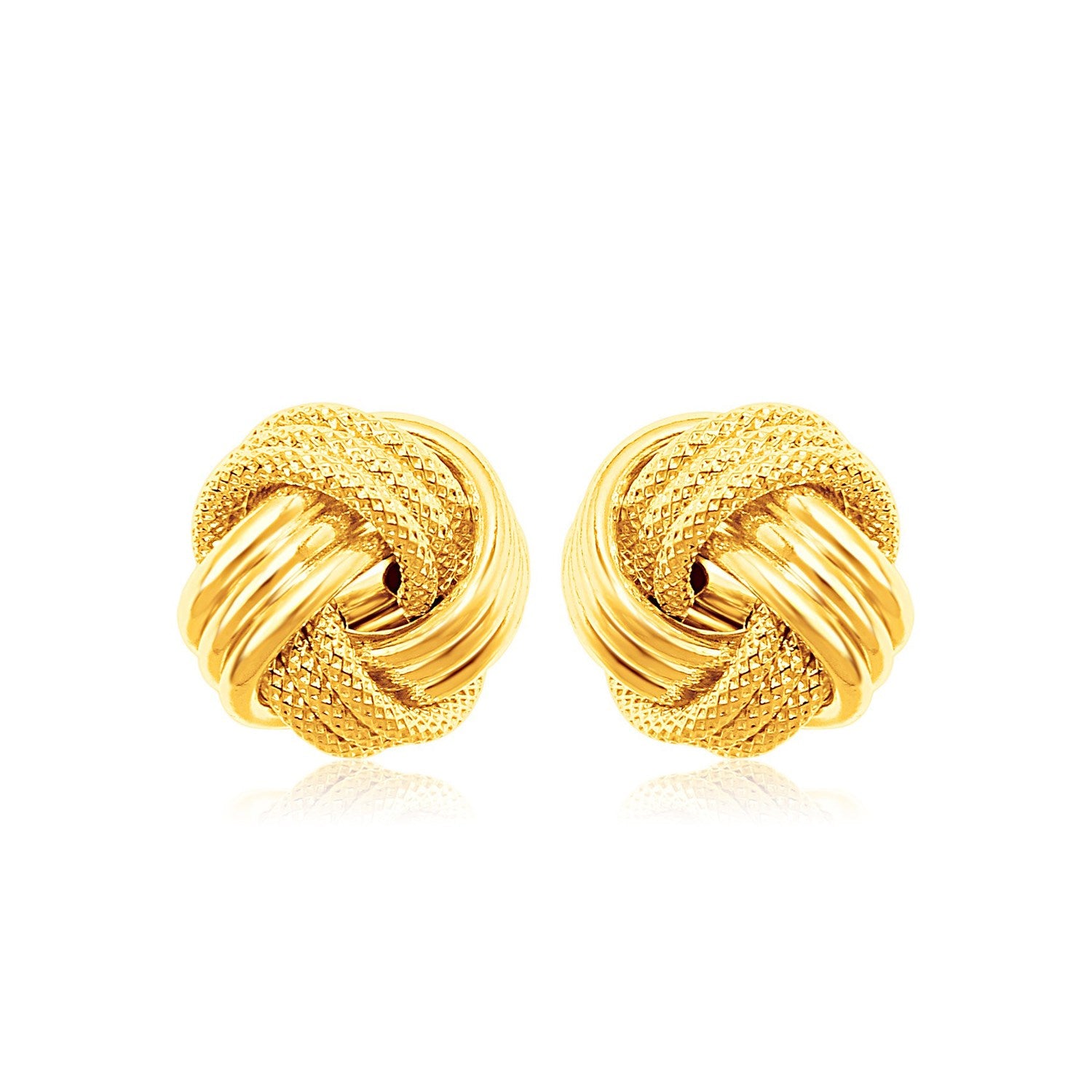14k Yellow Gold Love Knot with Ridge Texture Earrings 
