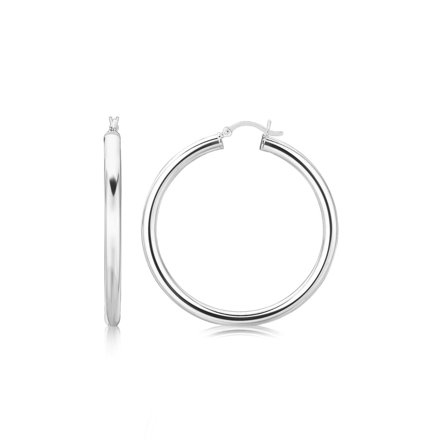 Sterling Silver Rhodium Plated Thick Large Polished Hoop Design Earrings (4x40mm) 