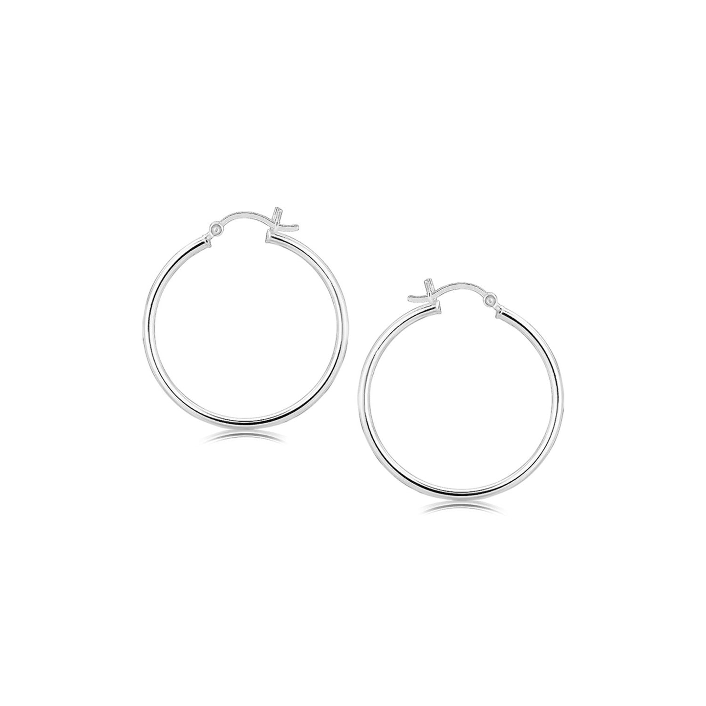 Sterling Silver Thin Polished Hoop Style Earrings with Rhodium Plating (2x30mm) 