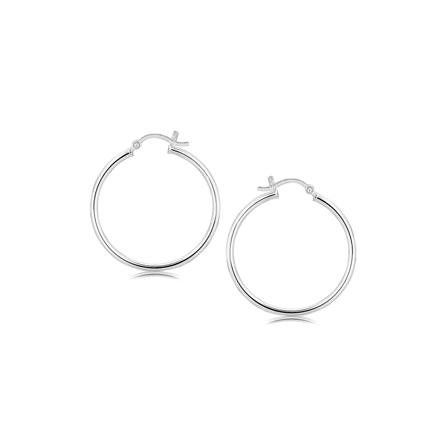 Sterling Silver Thin Polished Hoop Style Earrings with Rhodium Plating (2x30mm) 