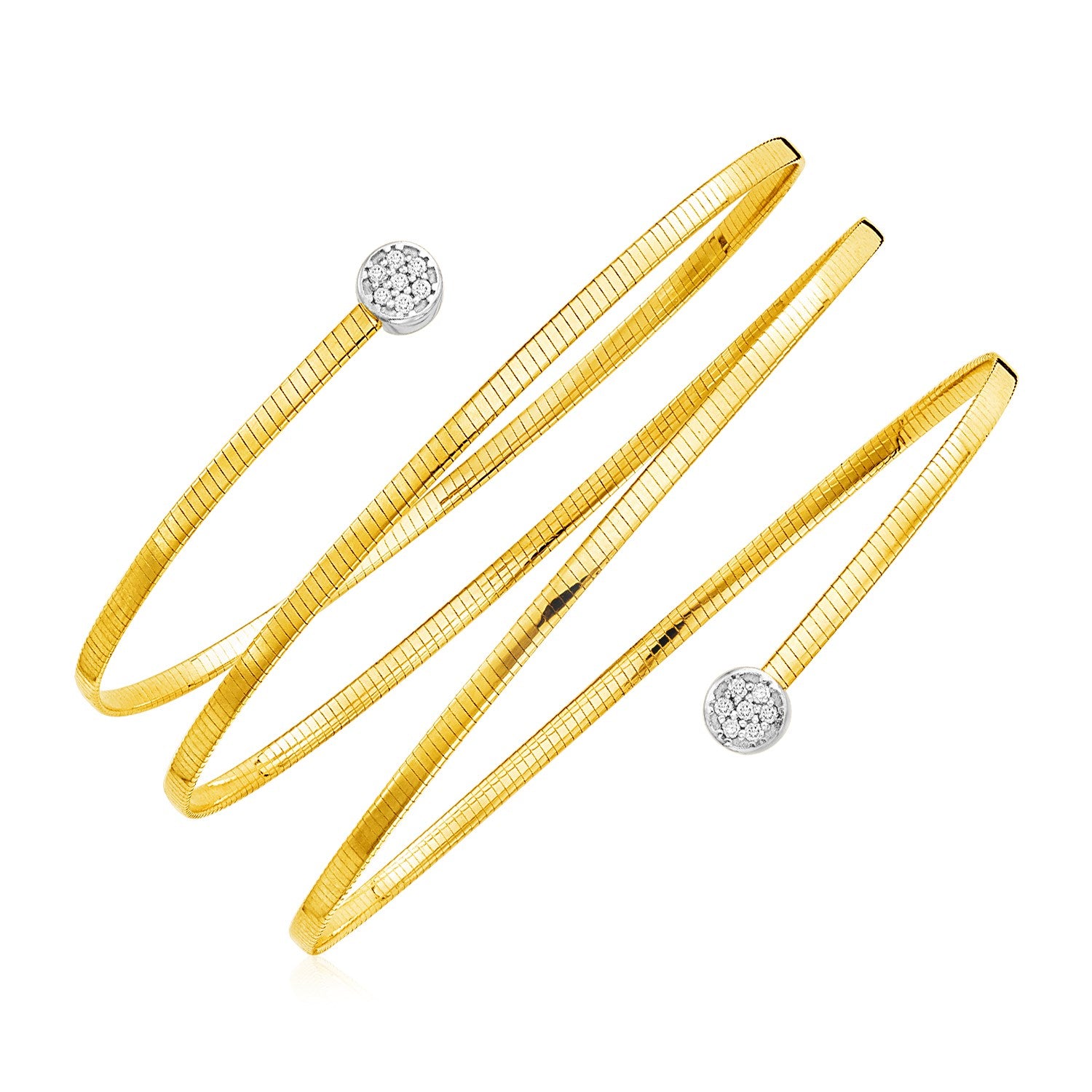 14k Two Tone Gold Spiral WrapAround Bangle Bracelet with Diamonds (2.00 mm) 