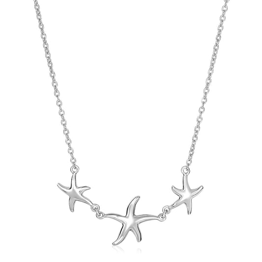 Sterling Silver Necklace with Three Starfish 