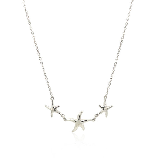 Sterling Silver Necklace with Three Starfish 