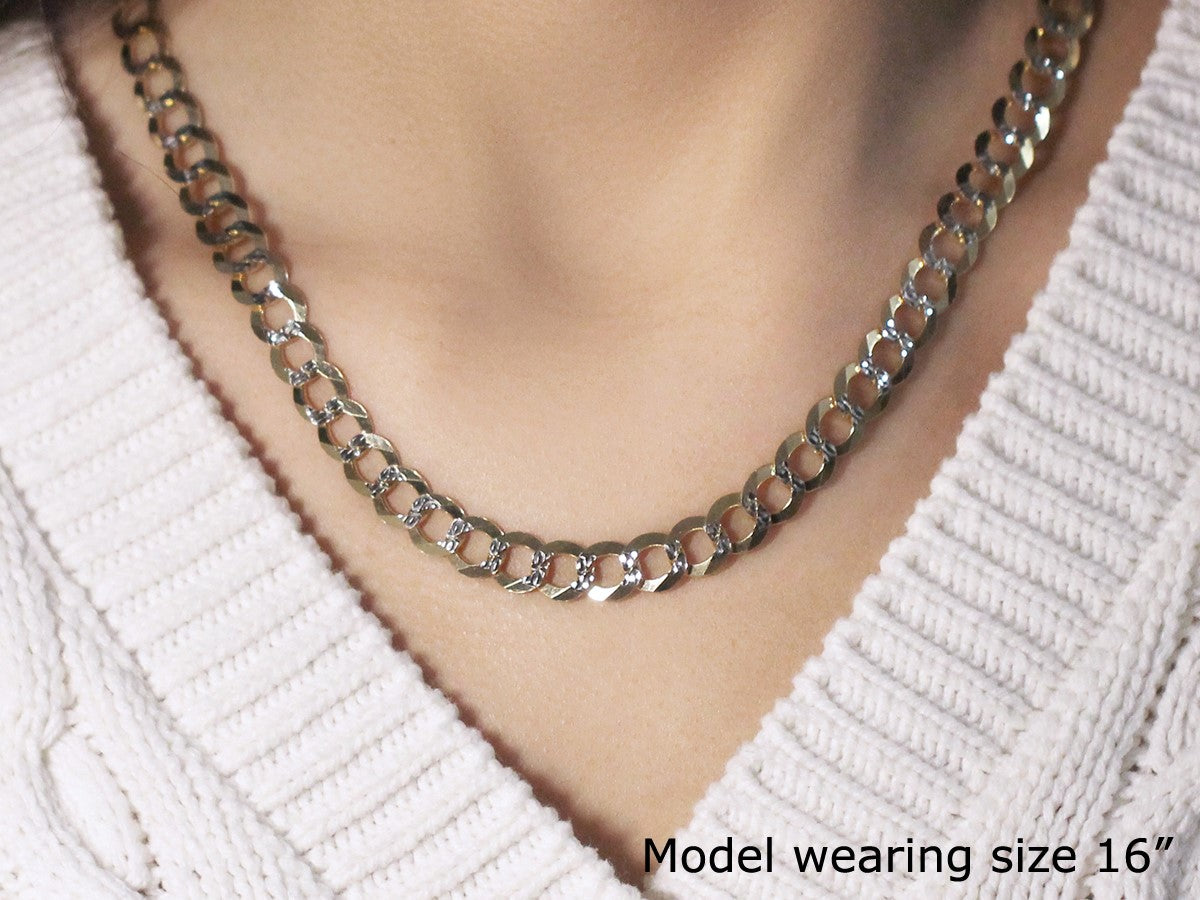 14k Two Tone Gold Pave Curb Chain (8.30 mm) 