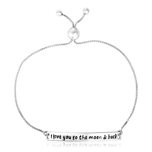 Sterling Silver Adjustable I Love You to the Moon and Back Bracelet (1.20 mm) 