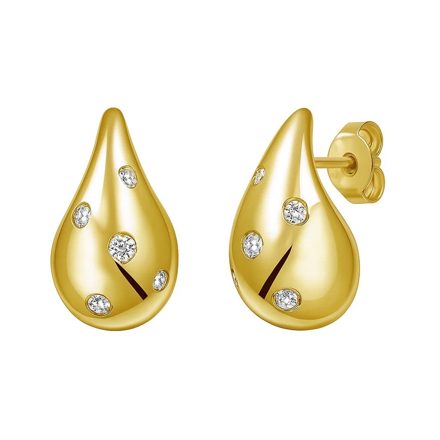 14K Yellow Gold Diamond Raindrop Earrings 