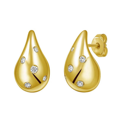 14K Yellow Gold Diamond Raindrop Earrings 