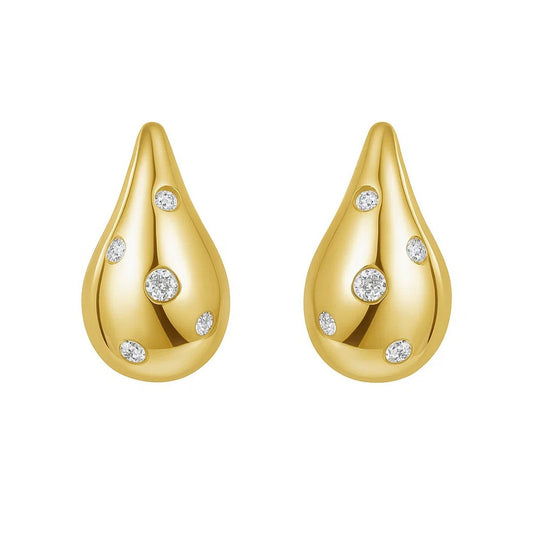 14K Yellow Gold Diamond Raindrop Earrings 