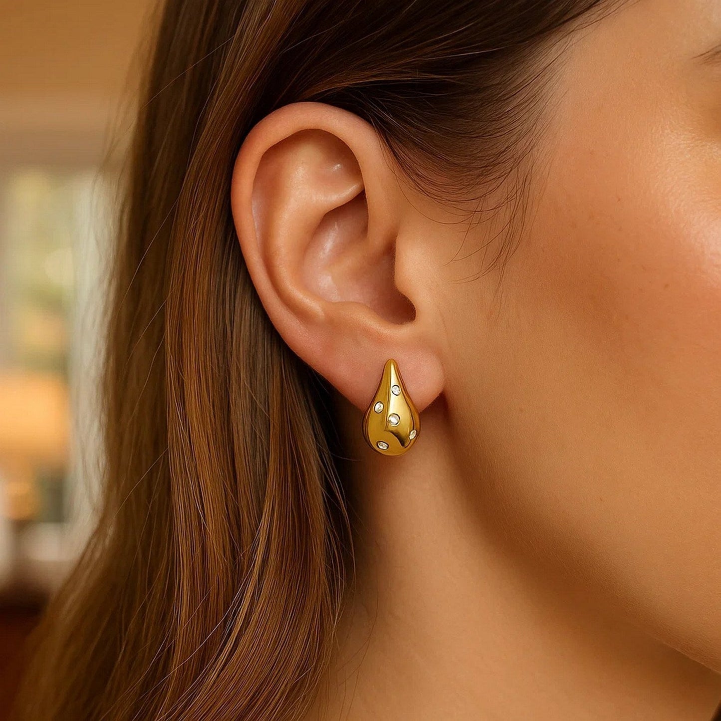 14K Yellow Gold Diamond Raindrop Earrings 